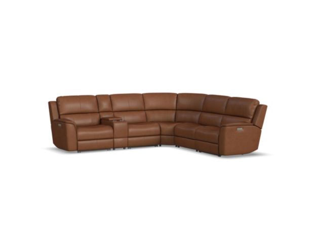 Flexsteel Henry Caramel 6-Piece Leather Power Reclining Sectional large image number 1