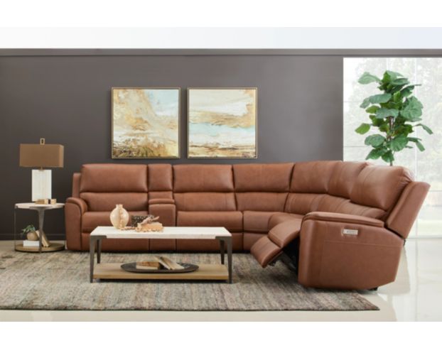 Flexsteel Henry Caramel 6-Piece Leather Power Reclining Sectional large image number 3