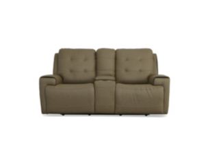 Flexsteel Industries Inc Iris Khaki Leather Power Console Loveseat