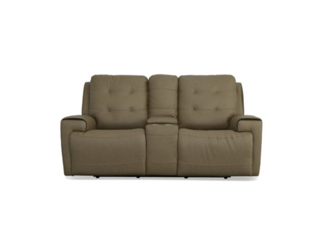 Flexsteel Industries Inc Iris Khaki Leather Power Console Loveseat large image number 1