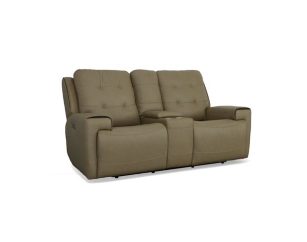 Flexsteel Industries Inc Iris Khaki Leather Power Console Loveseat large image number 2