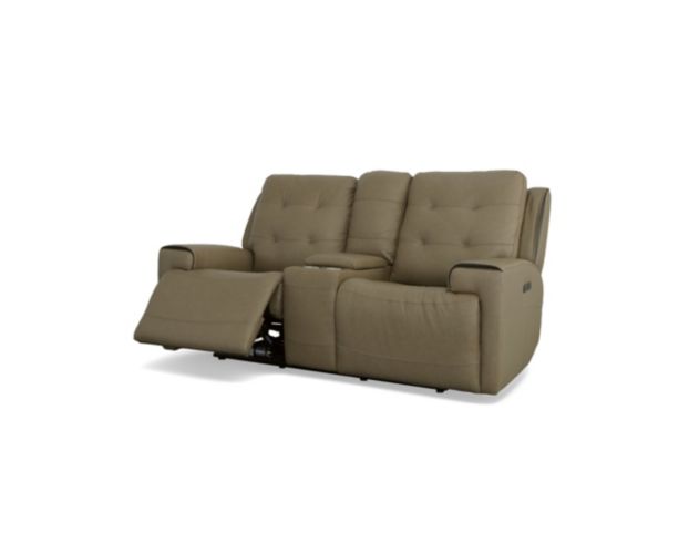 Flexsteel Industries Inc Iris Khaki Leather Power Console Loveseat large image number 3