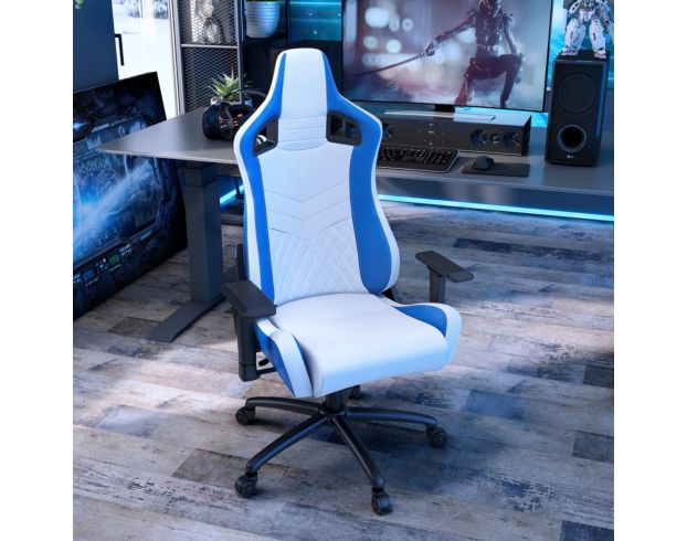 Furniture Of America Good Game White and Blue Racing Gaming Chair large image number 2