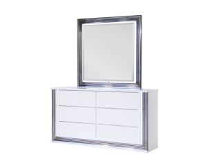 Global Ylime Smooth White Dresser with Mirror