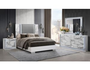 Global Ylime White Marble 4-Piece Queen Bedroom Set