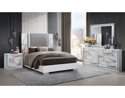 Global Ylime White Marble 4-Piece Queen Bedroom Set