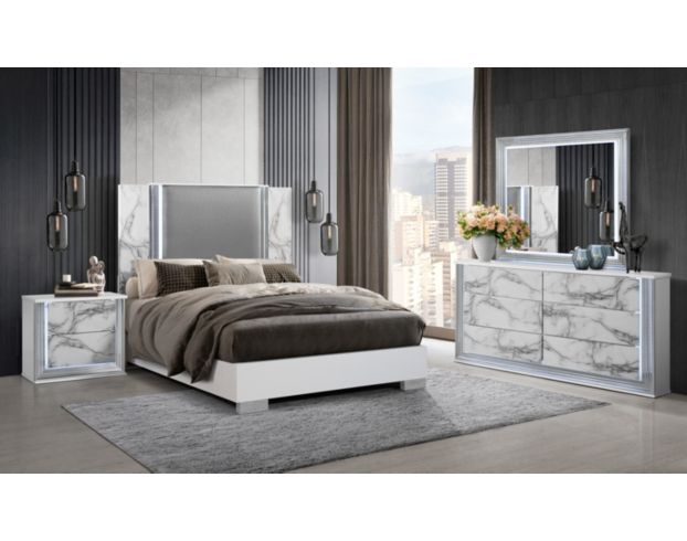 Global Ylime White Marble 4-Piece Queen Bedroom Set large image number 1