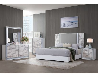 Global Ylime White Marble 4-Piece King Bedroom Set