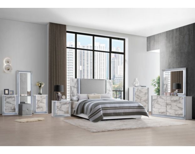 Global Ylime White Marble 4-Piece King Bedroom Set large image number 8