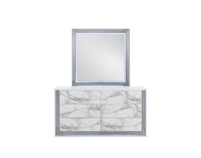 Global Ylime White Marble Dresser with Mirror