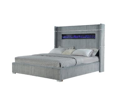 Global 2215 Collection Gray Velvet Queen Bed