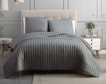 Hallmart Collectibles Mansfield Dark Gray Crinkle 3-Piece King Coverlet Set