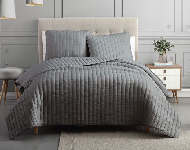 Hallmart Collectibles Mansfield Dark Gray Crinkle 3-Piece King Coverlet Set large image number 1