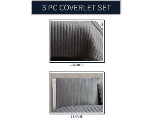 Hallmart Collectibles Mansfield Dark Gray Crinkle 3-Piece King Coverlet Set large image number 2