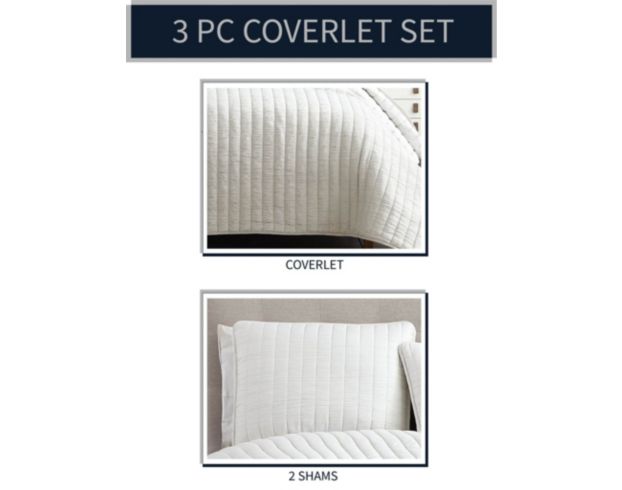 Hallmart Collectibles Mansfield Ivory Crinkle 3-Piece Queen Coverlet Set large image number 3