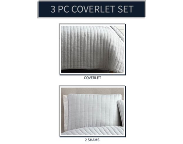 Hallmart Collectibles Mansfield Gray Crinkle 3-Piece Queen Coverlet Set large image number 3