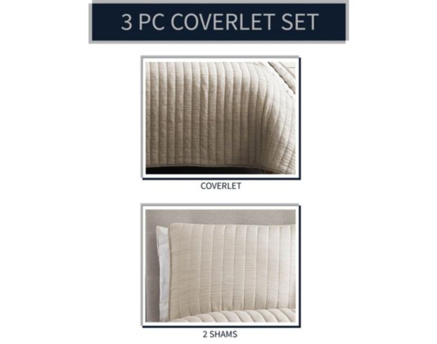 Hallmart Collectibles Mansfield Tan Crinkle 3-Piece King Coverlet Set large image number 2