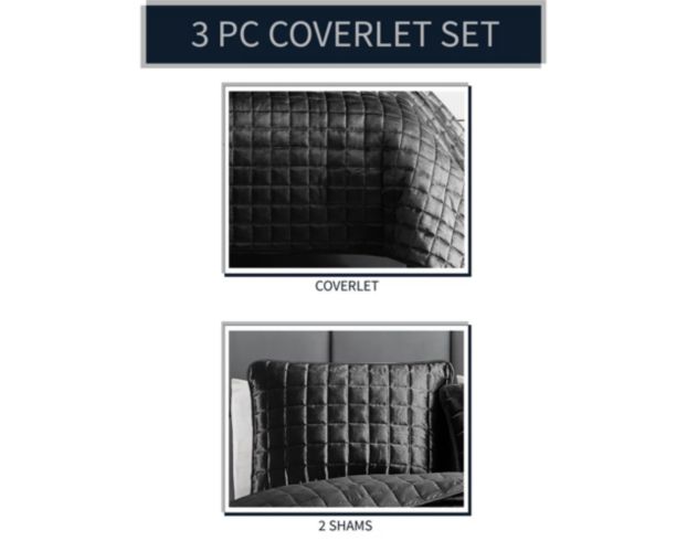 Hallmart Luxe 3-Piece Black Queen Coverlet Set large image number 2