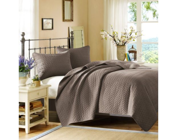 Hampton Hill Velvet Touch Taupe 3-Piece King Coverlet Set large image number 1