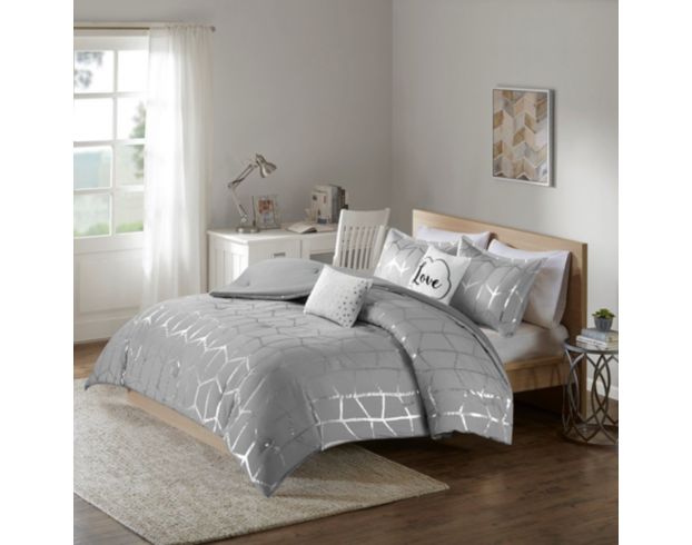 Hampton Hill Raina Gray 4-Piece Twin Comforter Set large image number 1