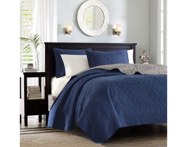 Hampton Hill Quebec Navy/Gray 3-Piece Queen Coverlet Set large image number 1