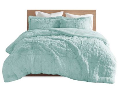 Hampton Hill Intelligent Design Malea 2-Piece Aqua Shaggy Faux Fur Twin/Twin XL Comforter