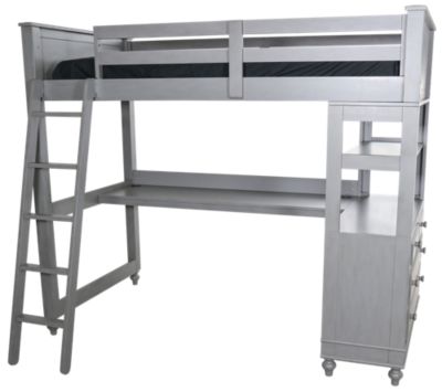 lake house white full loft bed with desk