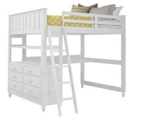 Hillsdale Furniture Lake House White Loft Bed with Desk & Chest