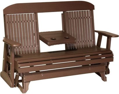 Amish Outdoors Classic High-Back Chestnut Glider Sofa with Console