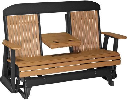 Amish Outdoors Classic High-Back Cedar/Black Glider Sofa with Console