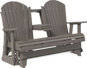 Amish Outdoors Deluxe Coastal Gray Adirondack Glider Sofa with Console