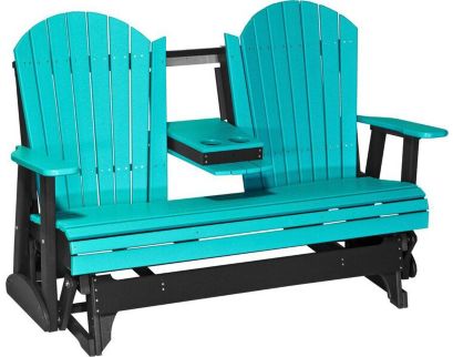 Amish Outdoors Deluxe Aruba/Black Adirondack Glider Sofa with Console