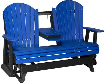 Amish Outdoors Deluxe Blue/Black Adirondack Glider Sofa with Console