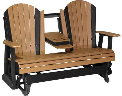 Amish Outdoors Deluxe Cedar/Black Adirondack Glider Sofa with Console