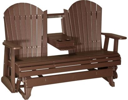 Amish Outdoors Deluxe Chestnut Adirondack Glider Sofa with Console