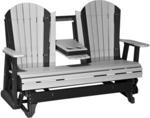 Amish Outdoors Deluxe Gray/Black Adirondack Glider Sofa with Console