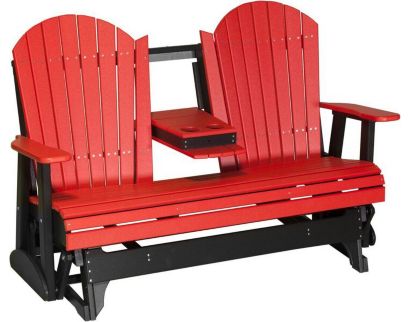 Amish Outdoors Deluxe Red/Black Adirondack Glider Sofa with Console