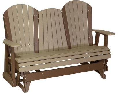 Amish Outdoors Deluxe Weatherwood/Chestnut Adirondack Glider Sofa with Console