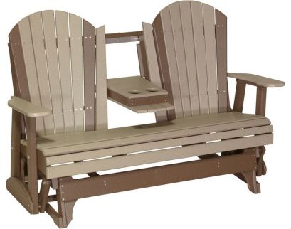 Amish Outdoors Deluxe Weatherwood/Chestnut Adirondack Glider Sofa with Console