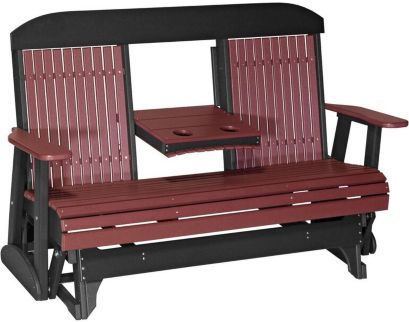 Amish Outdoors Classic High-Back Cherry/Black Glider Sofa with Console