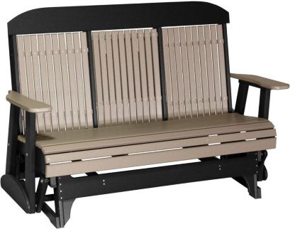 Amish Outdoors Classic High-Back Weatherwood/Black Glider Sofa with Console