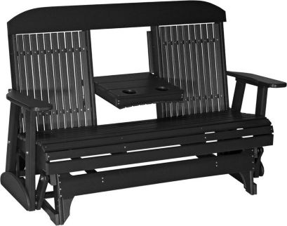 Amish Outdoors Classic High-Back Black Glider Sofa with Console