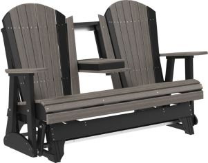 Amish Outdoors Deluxe Coastal Gray/Black Adirondack Glider Sofa with Console