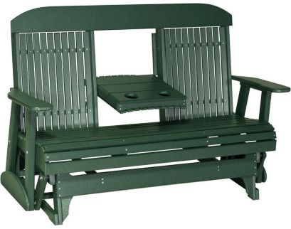 Amish Outdoors Classic High-Back Green Glider Sofa with Console