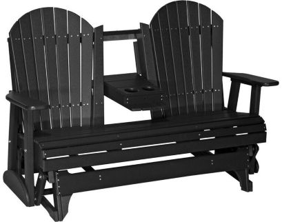 Amish Outdoors Deluxe Black Adirondack Glider Sofa with Console