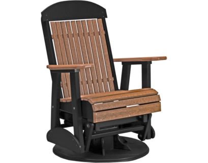 Amish Outdoors Classic High-Back Antique Mahogany/Black Adirondack Swivel Glider Chair