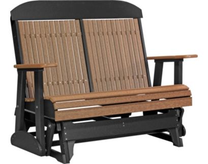 Amish Outdoors Classic High-Back Antique Mahogany/Black Adirondack Glider Loveseat