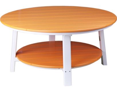 Amish Outdoors Deluxe Tangerine/White Round Adirondack Coffee Table