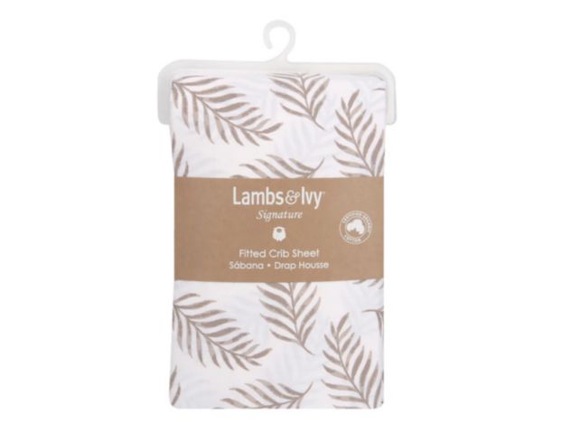Lambs & Ivy Signature Taupe Leaves Fitted Crib Sheet large image number 1