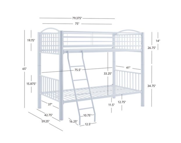 Linon Home Decor Products, Inc. Heavy Metal White Twin Bunkbed large image number 5